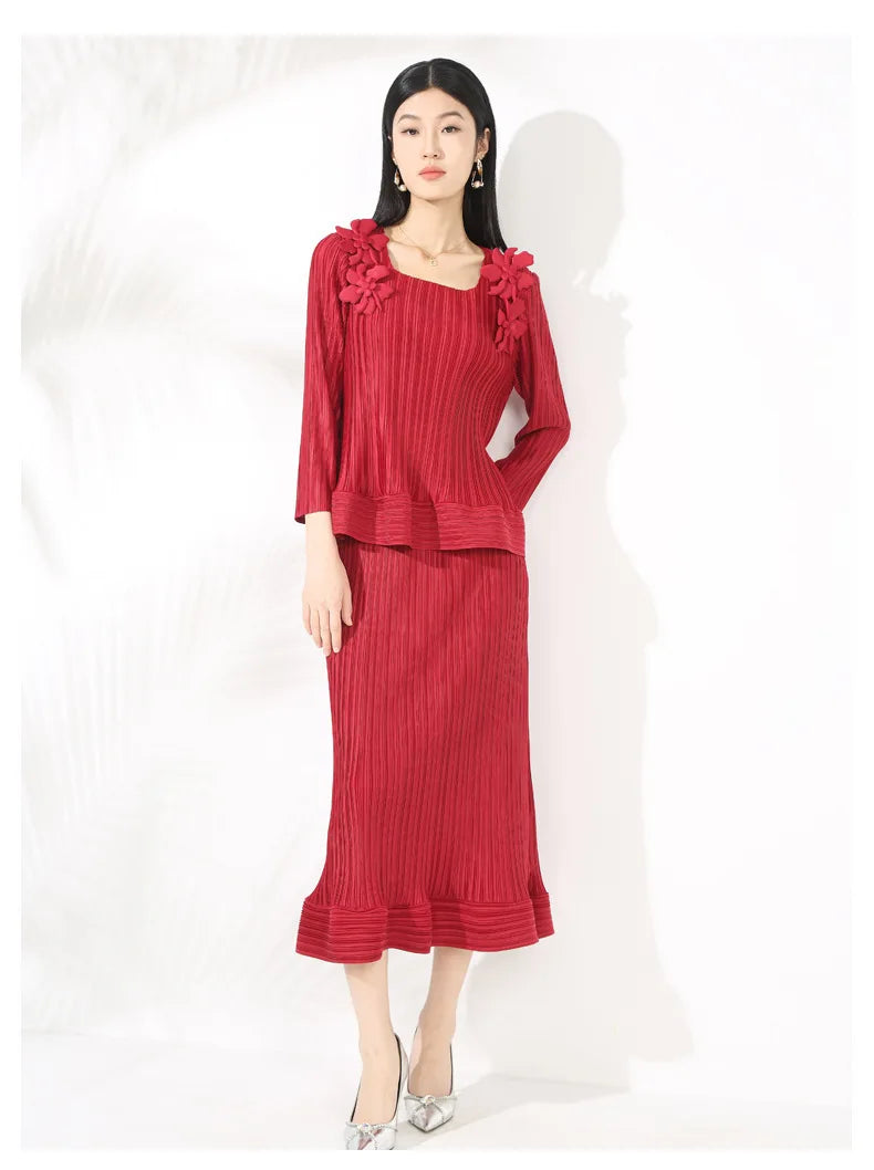 Luxury Pleated Top & Skirt - Designer, Formal Event Outfit