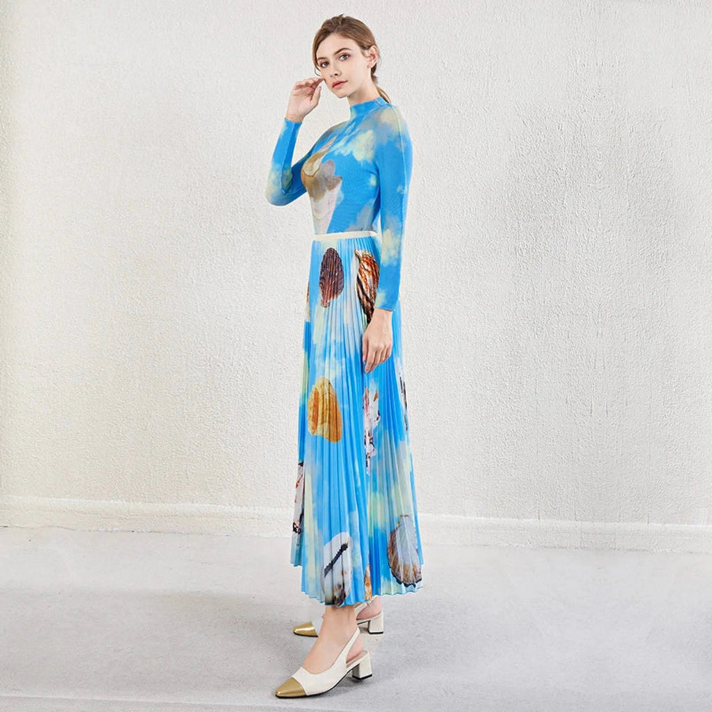 Plissé Shell Print 2-Piece Skirt Set