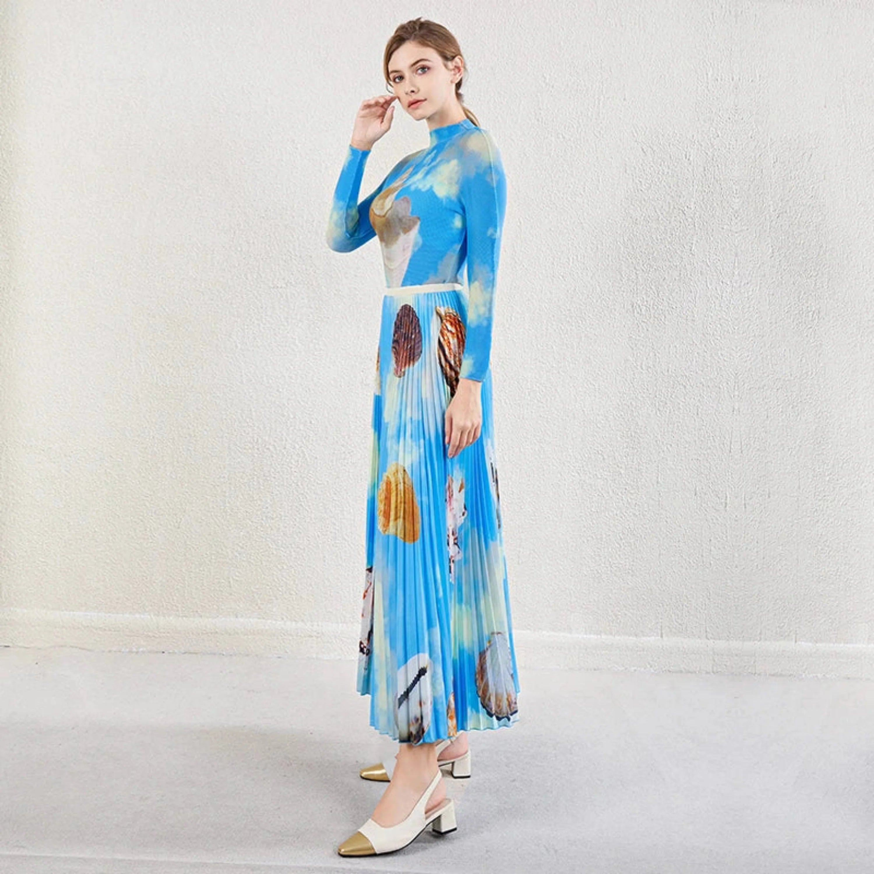 Plissé Shell Print 2-Piece Skirt Set