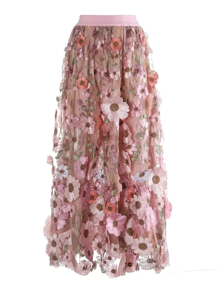 Luxe Floral Pull-On Midi Skirt