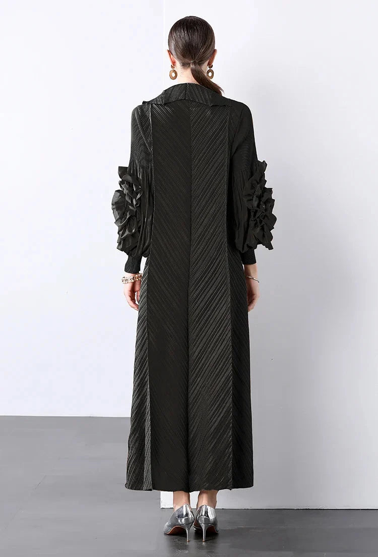 Plissé Pleated Long Sleeve Dress