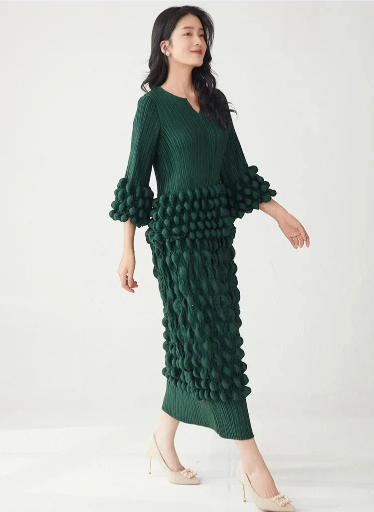 Luxe Bubble Plisse Pull-On Skirt & Top