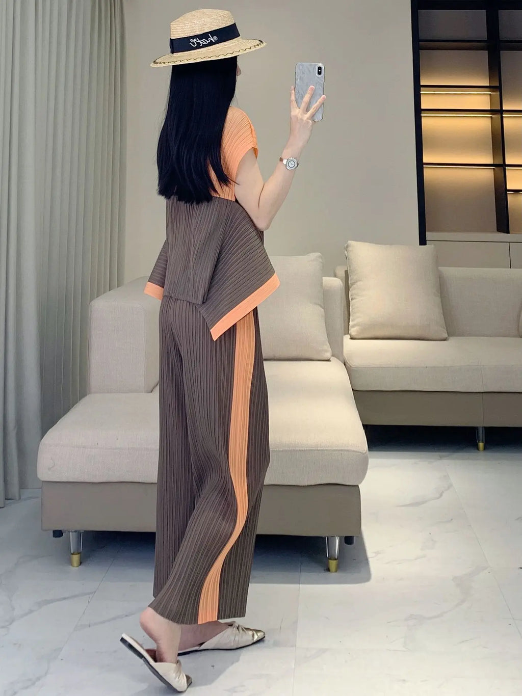 Geometric Pleated Top & Pants Set