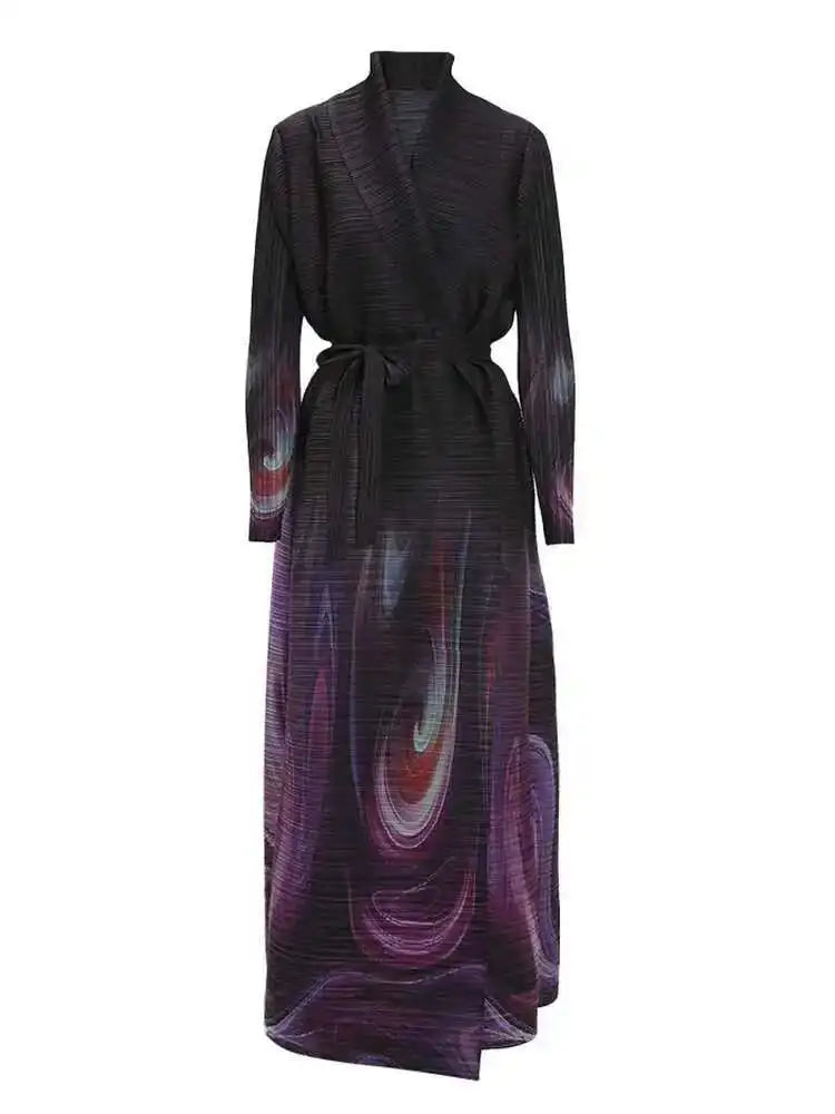 Truly Pleated Swirl Long Coat