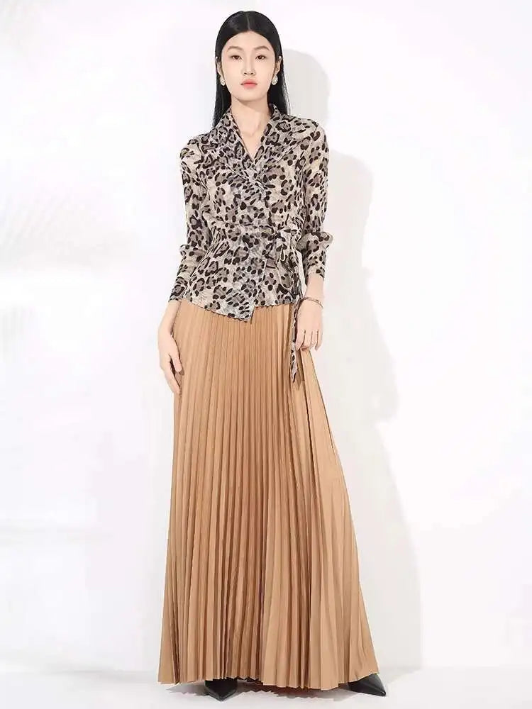 Leopard Pleated Skirt & Wrap Blouse