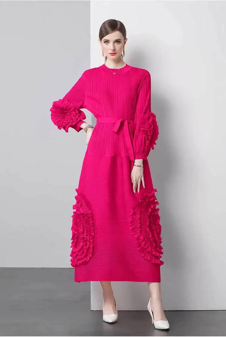 Chic Japanese Plissé Midi Dress