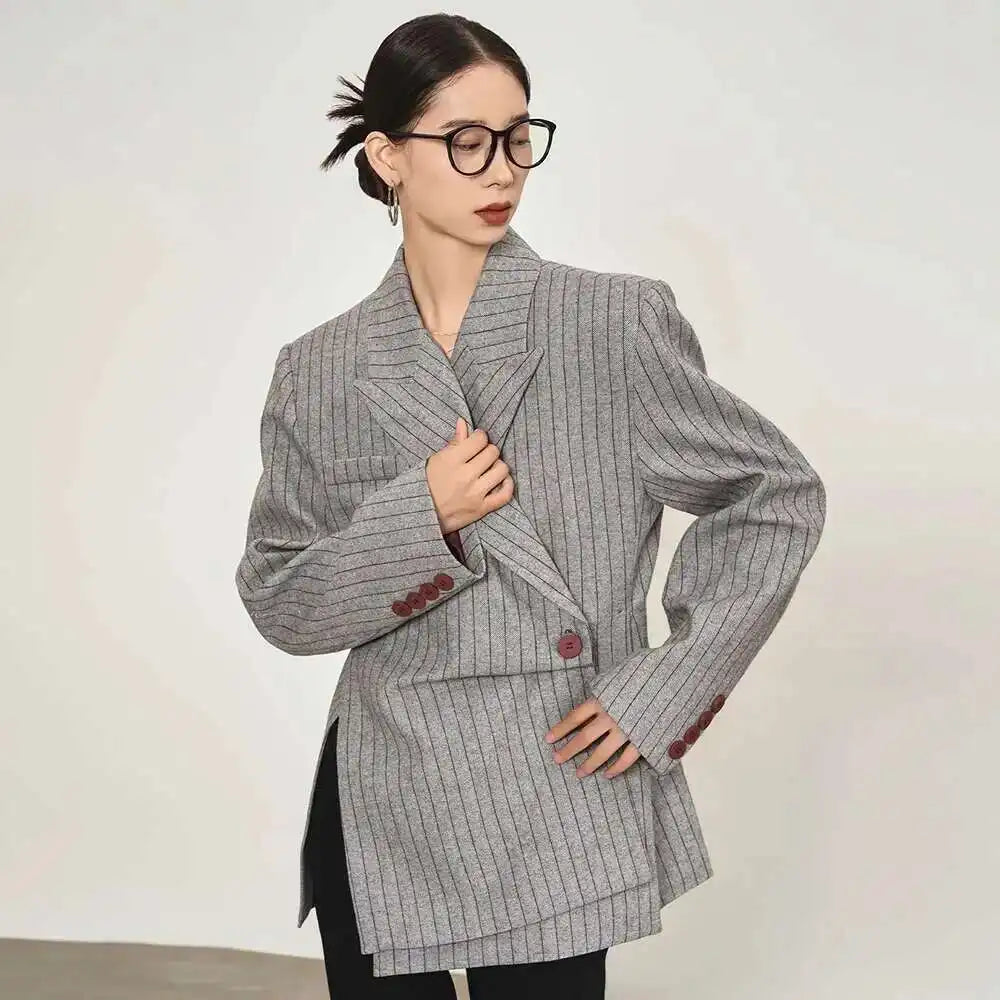 Luxury Pinstripe Asymmetric Blazer