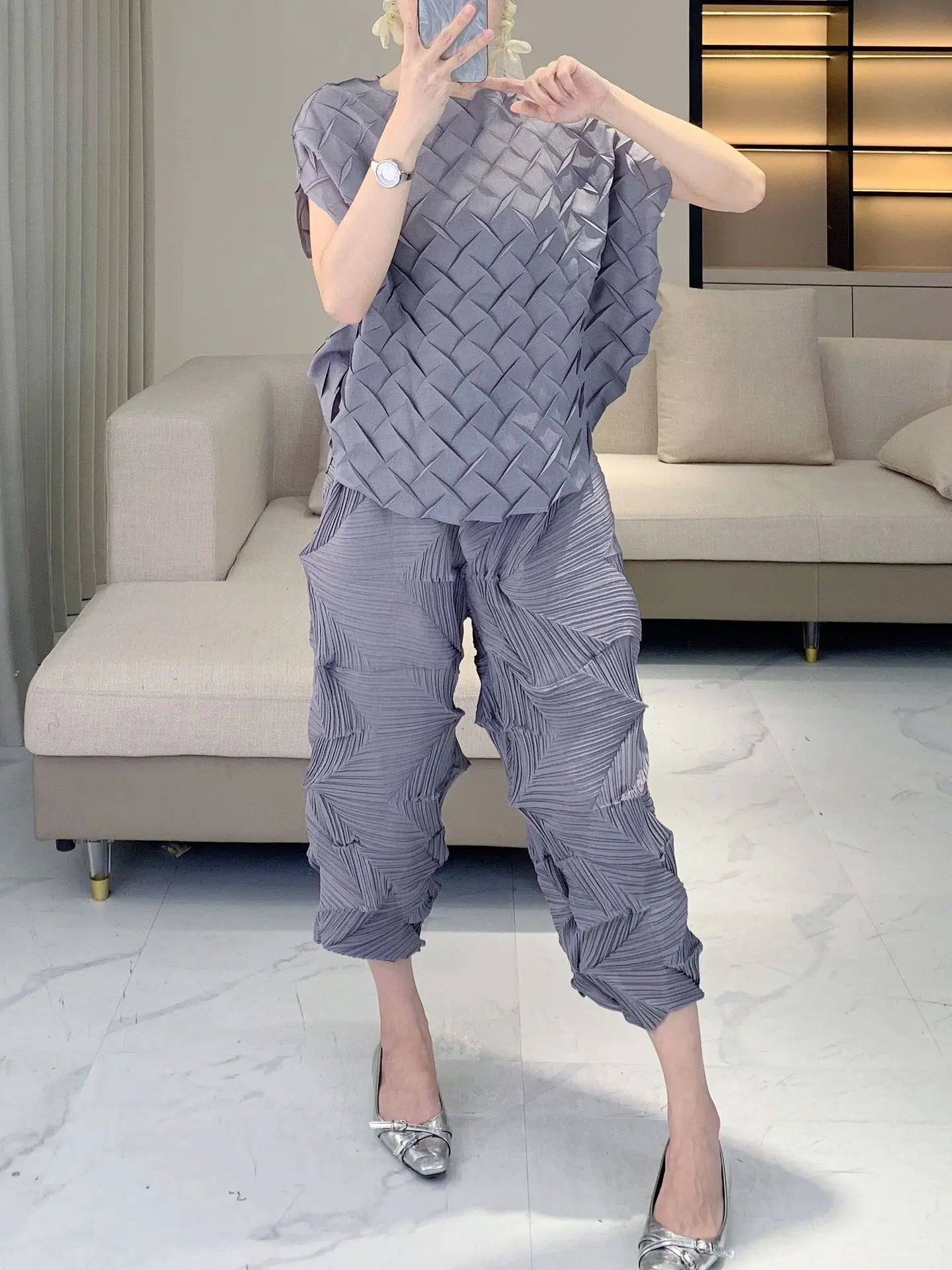 Luxe Pleated Crinkled 2-Piece Set