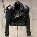 Luxury Women's Genuine Leather Belted Moto Jacket