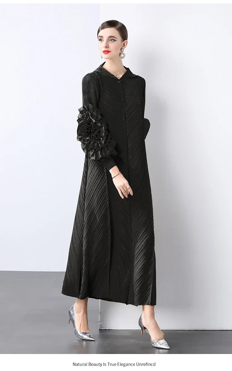 Plissé Pleated Long Sleeve Dress