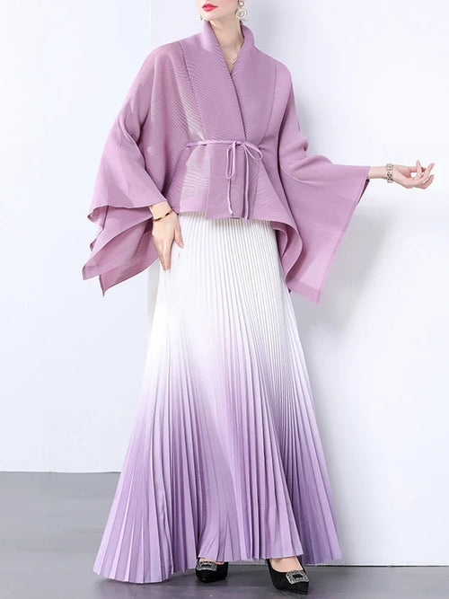 100% Real Pleated 2-Piece Long Skirt Set