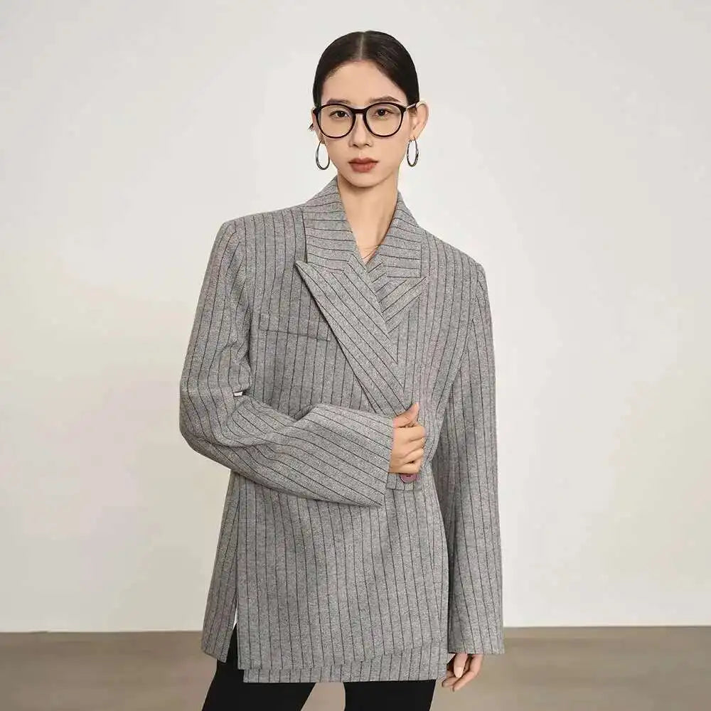 Luxury Pinstripe Asymmetric Blazer