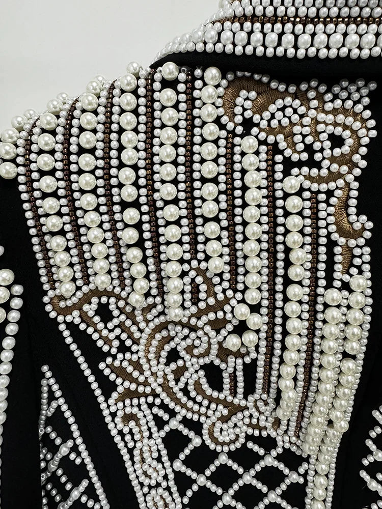 Pearls & Embroidery Cropped Velvet Jacket