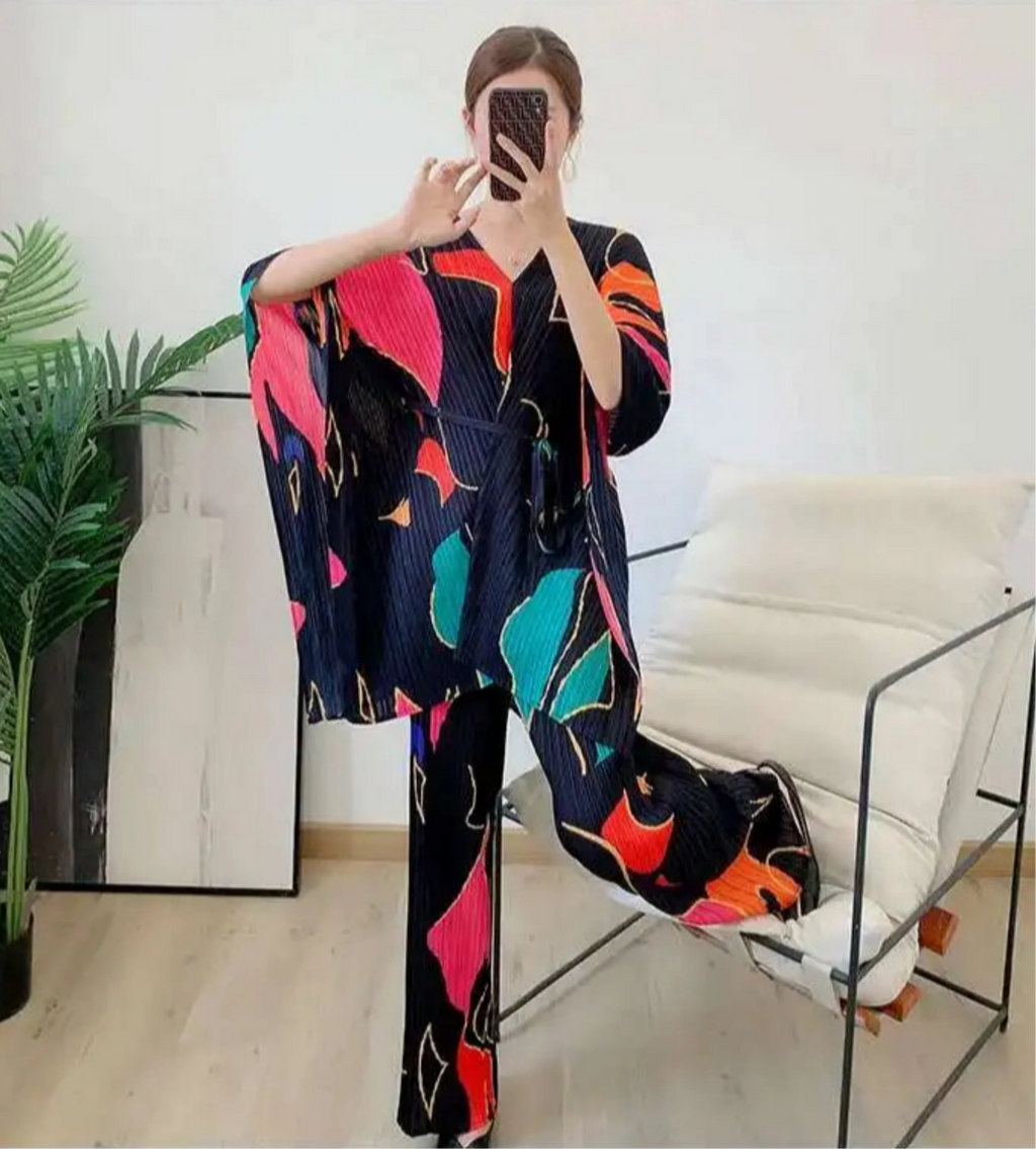 Plissé Trousers & Batwing Top Set