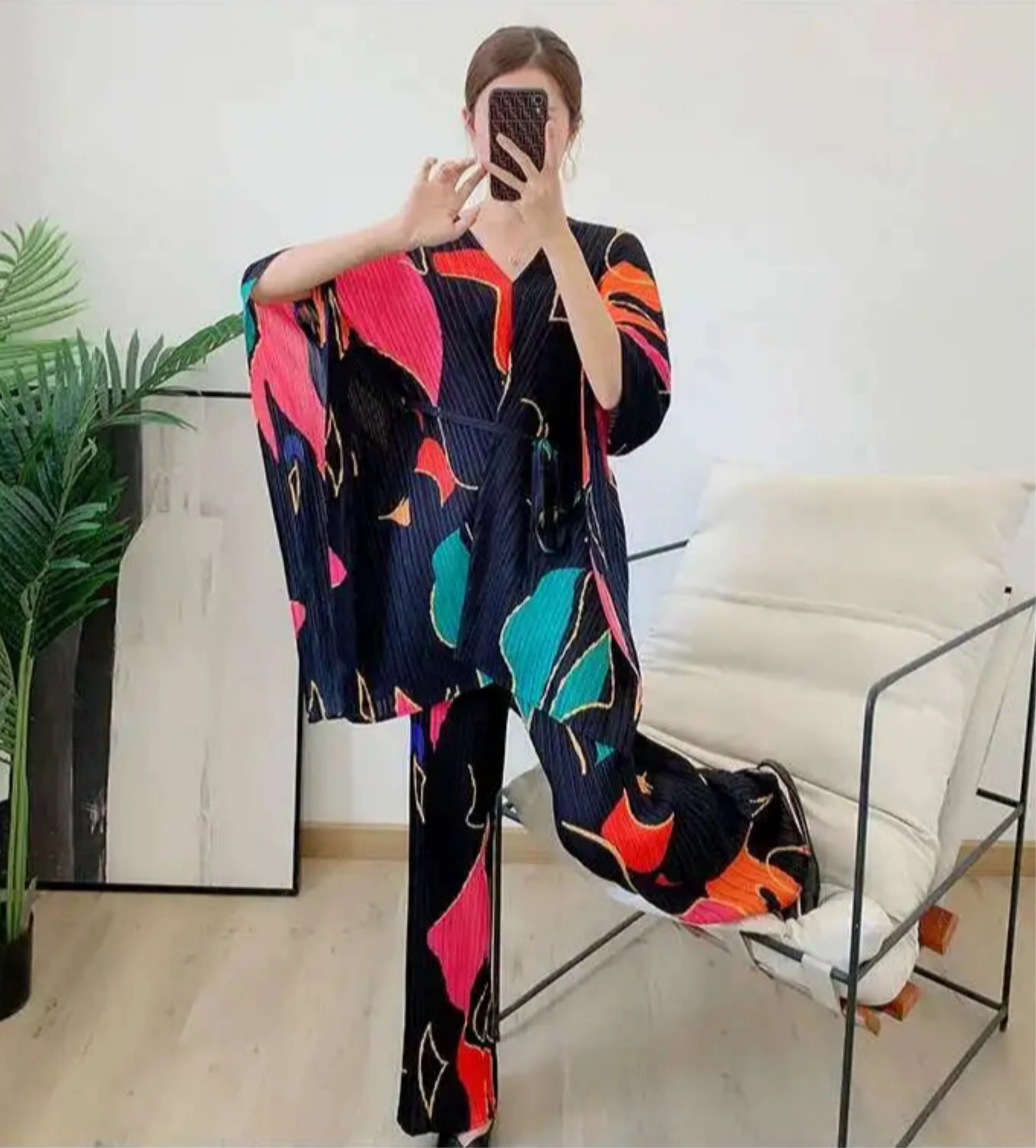 Plissé Trousers & Batwing Top Set