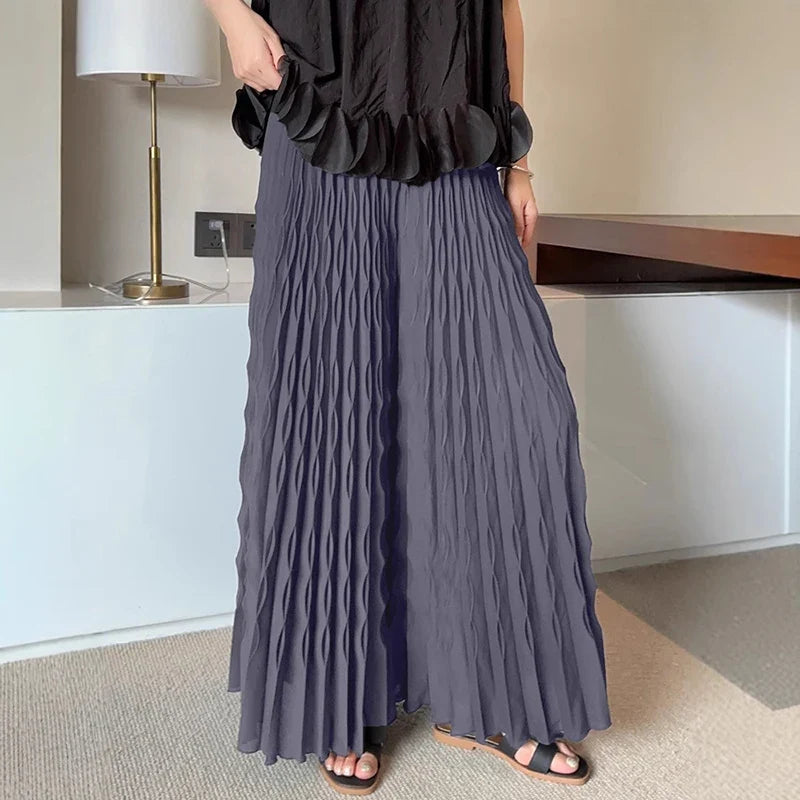 Pleated Chiffon Wide-Leg Trousers