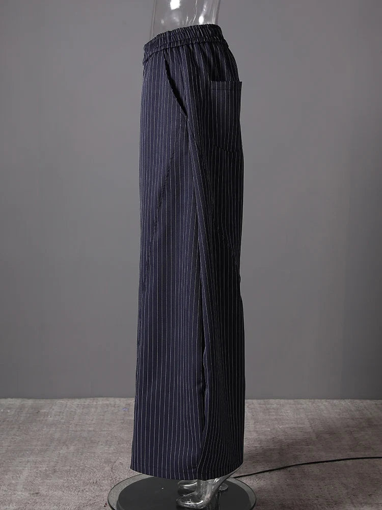 Women's Pinstripe Suit Set - Comfortable Elastic Waistband