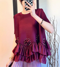 Floral Plissé Ruffle Blouse Top