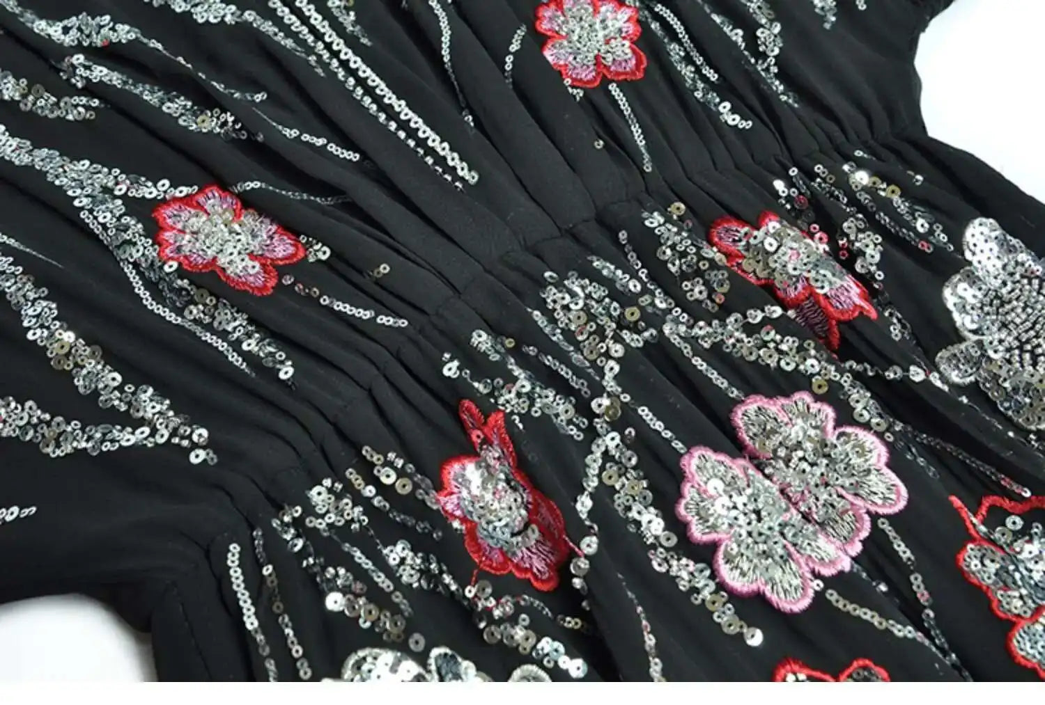 Flowy Sequin-Adorned Evening Dress