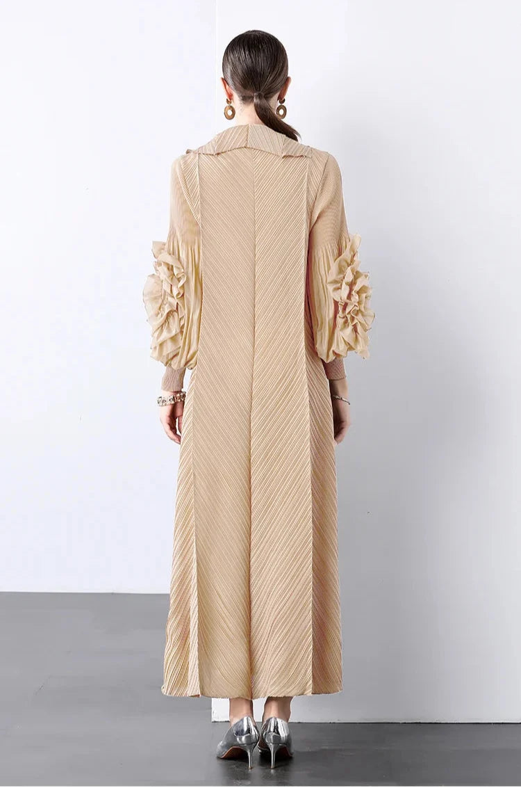 Plissé Pleated Long Sleeve Dress