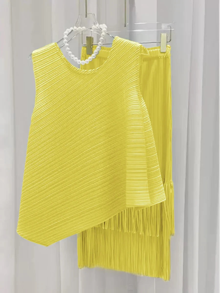 Luxury Plissé Pleated Tassel Skirt Set