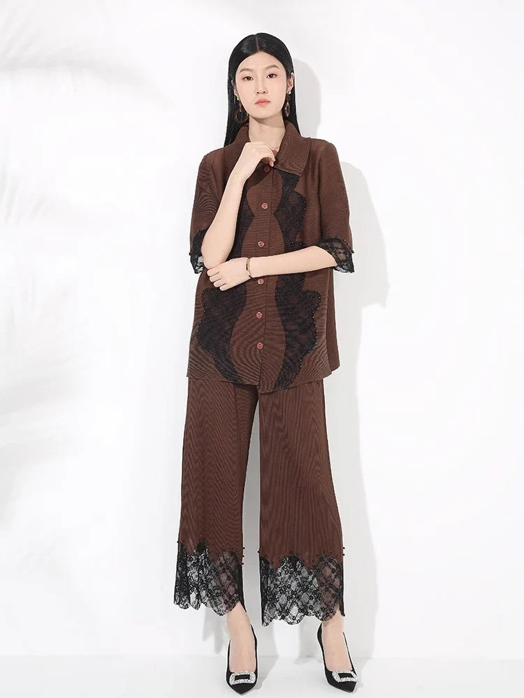 Luxury Petite Pleated Lace Pant Set