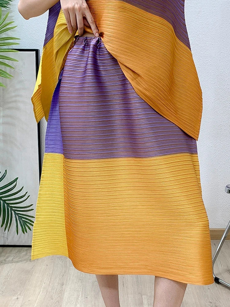 Asymmetric Pleated Sleeveless Top & Skirt