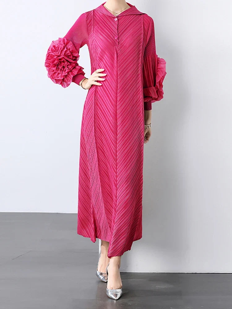 Plissé Pleated Long Sleeve Dress