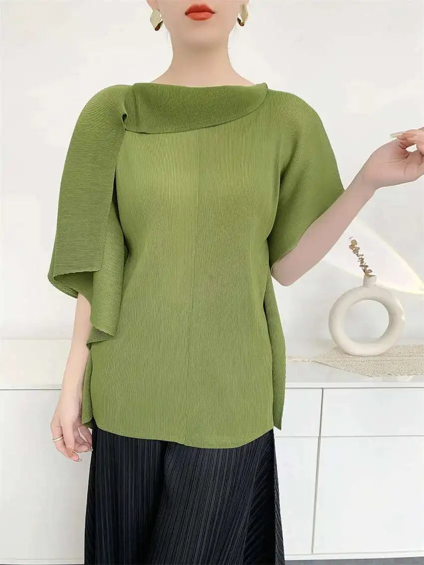 Pleat Plissé Asymmetric Draped Top