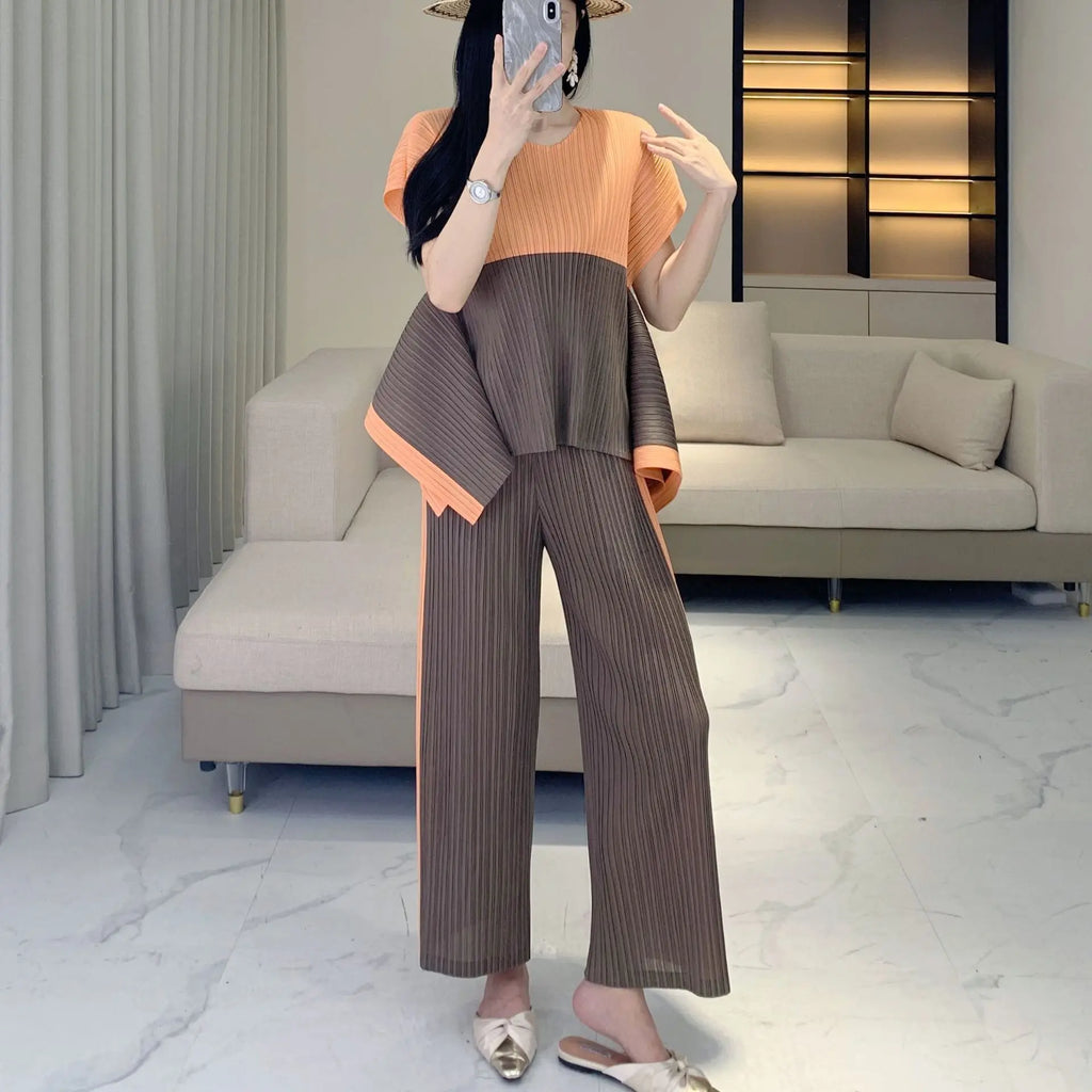 Geometric Pleated Top & Pants Set