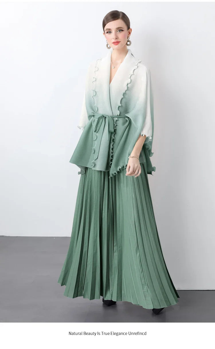 Plissé Pleated Long Skirt With Capelet Top