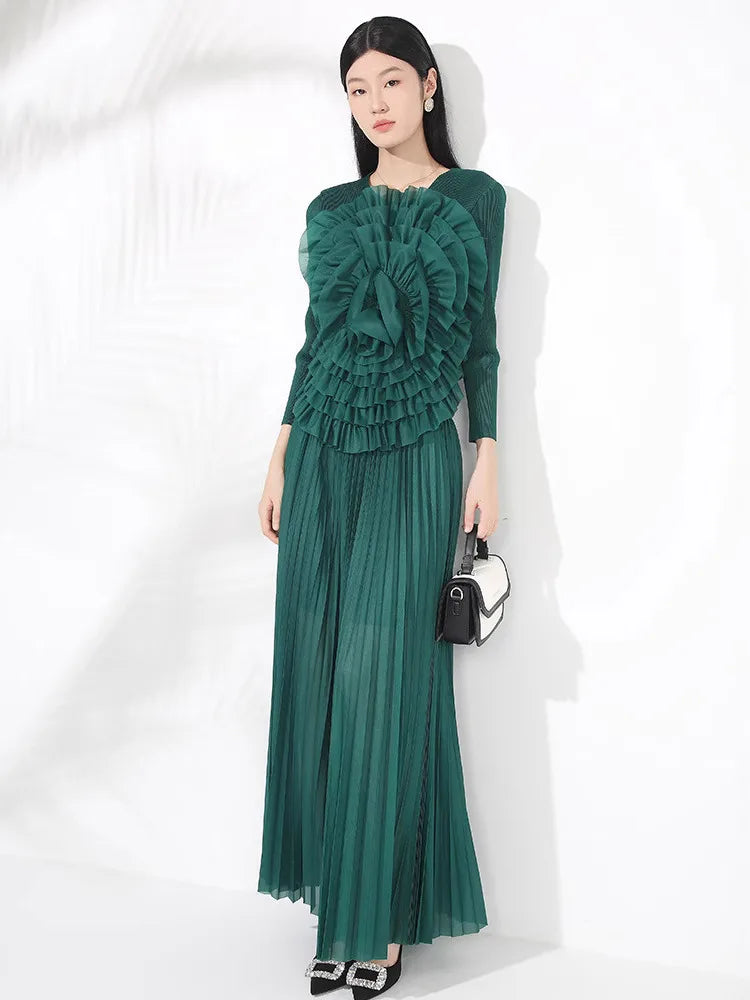 Luxury Formal Pleated Midi Skirt Set