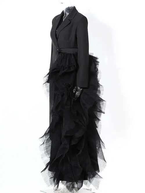 Asymmetric Tulle Full-Length Blazer