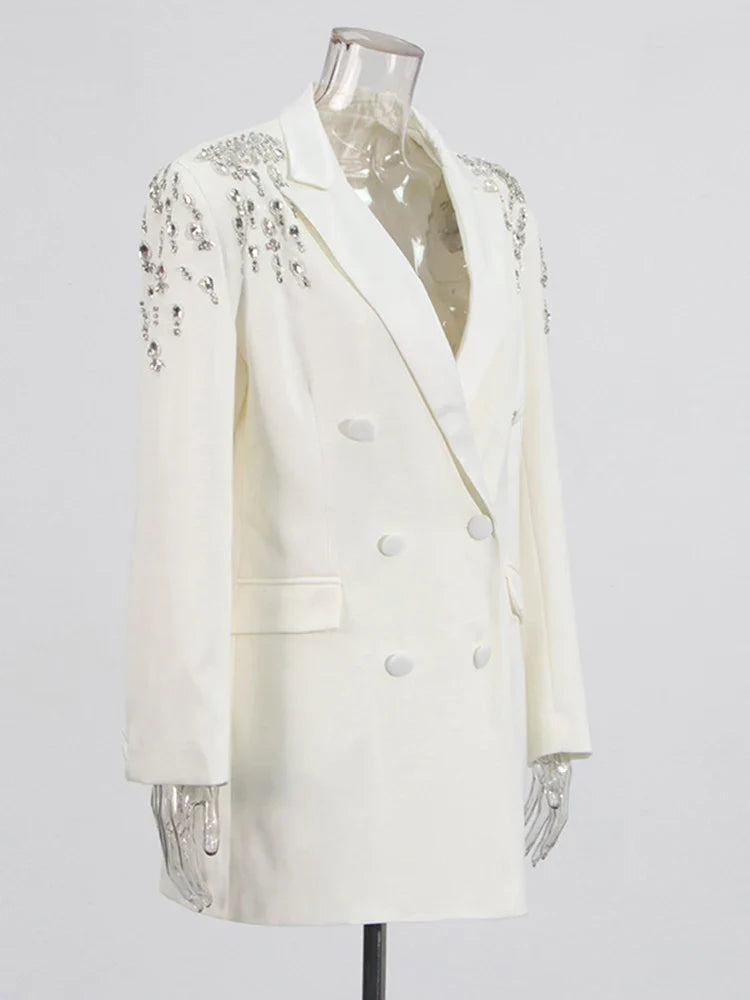 Luxe Crystal-Embellished Double-Breasted Blazer