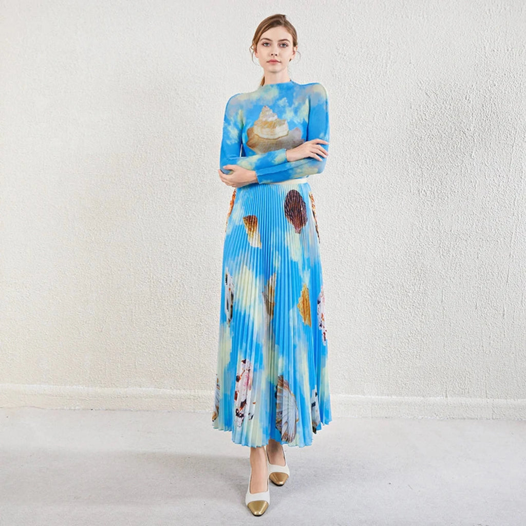 Plissé Shell Print 2-Piece Skirt Set