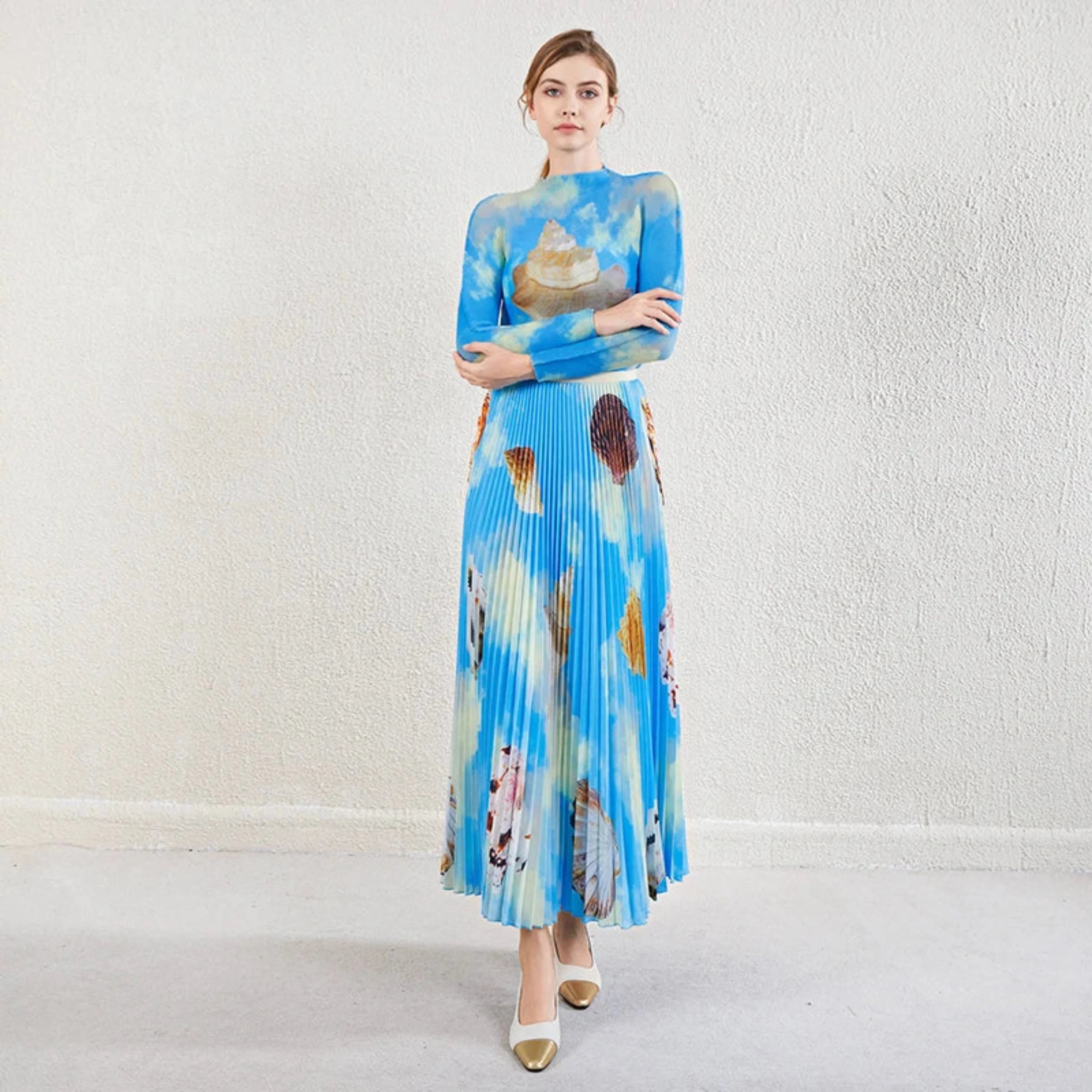 Plissé Shell Print 2-Piece Skirt Set