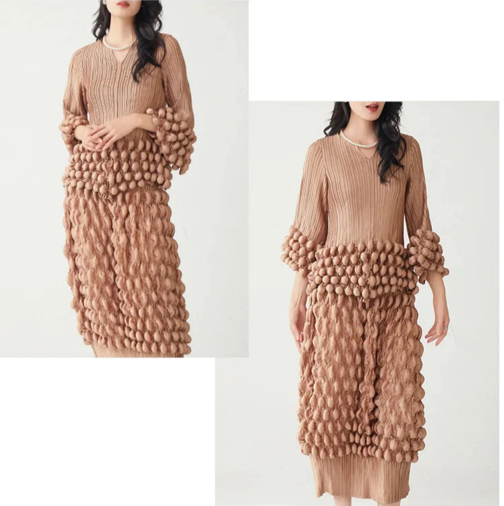Couture Bubble Plisse Outfit - Midi Skirt & Top Set