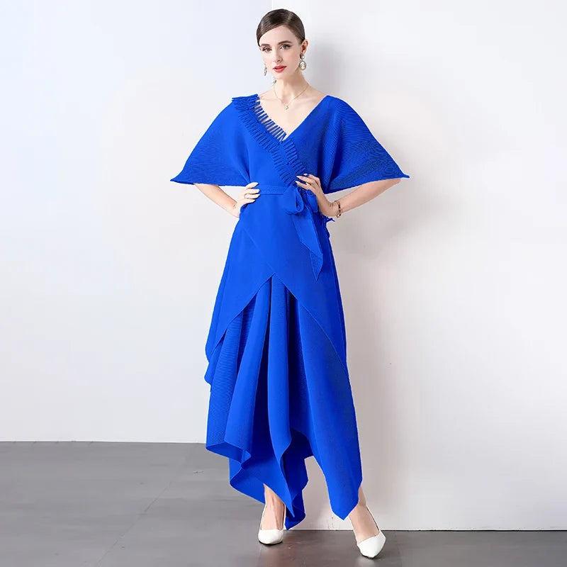 Asymmetrical Plissé Pleated Dress