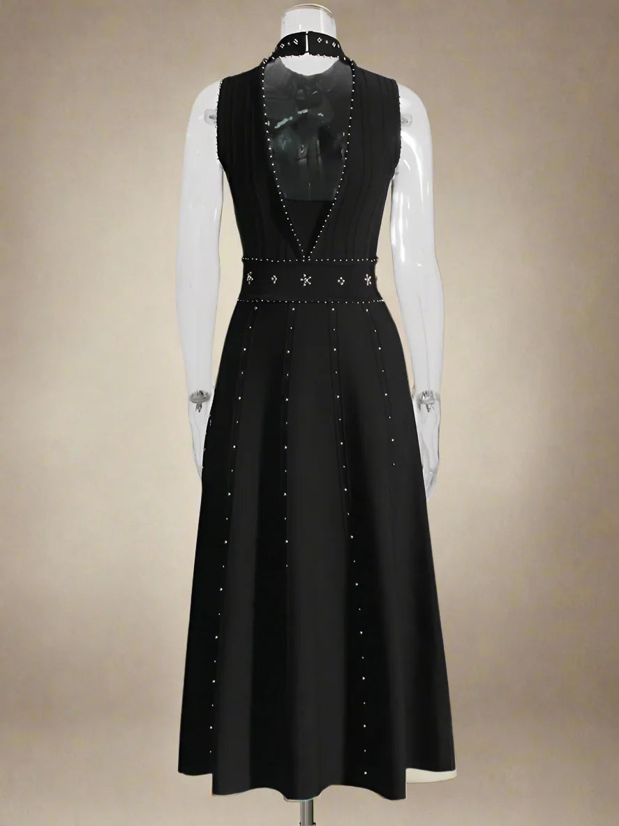 Sleeveless Fit & Flare Embellished Midi Dress