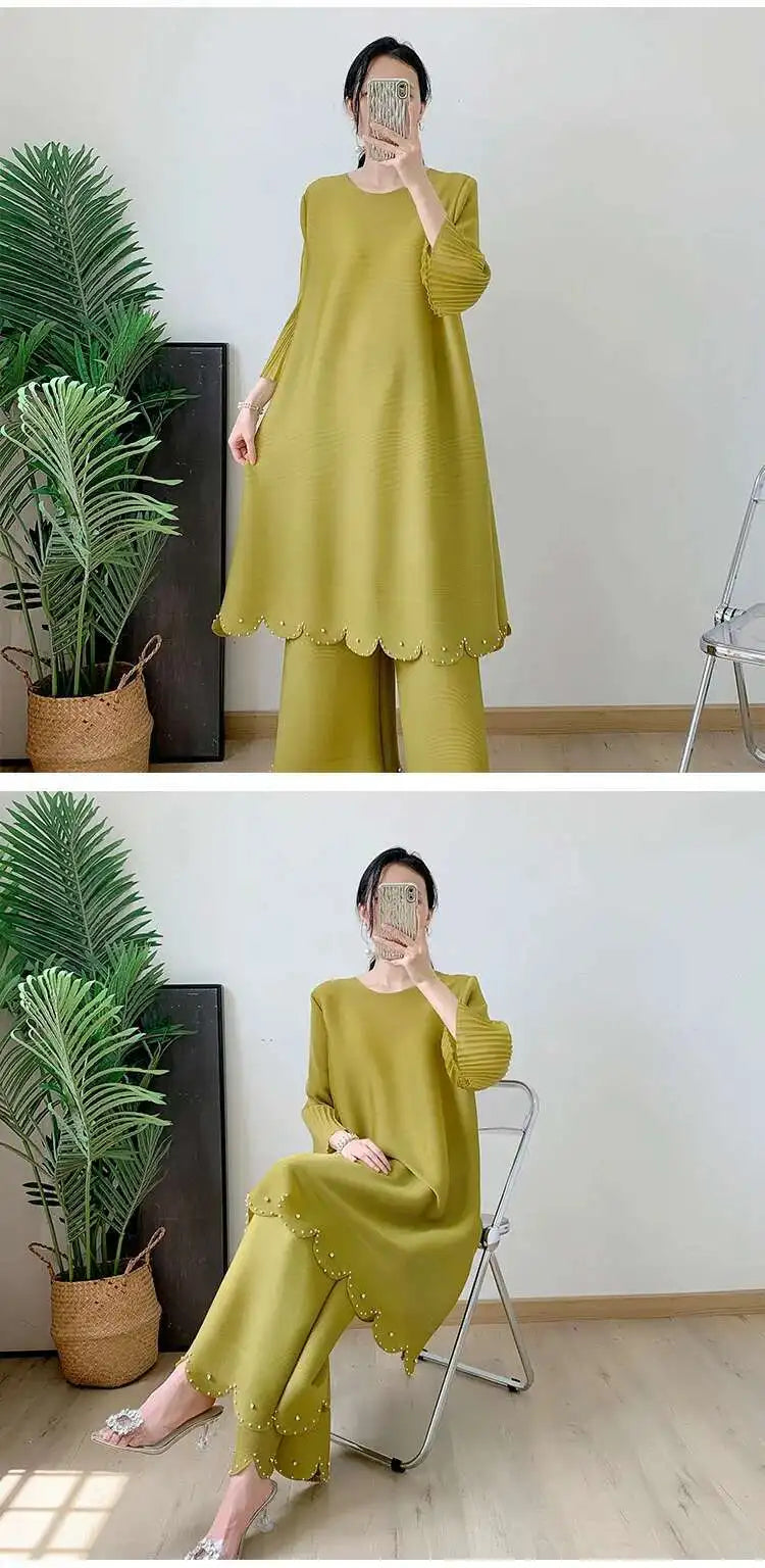 Truly Pleated Wide Leg 2-Piece Set