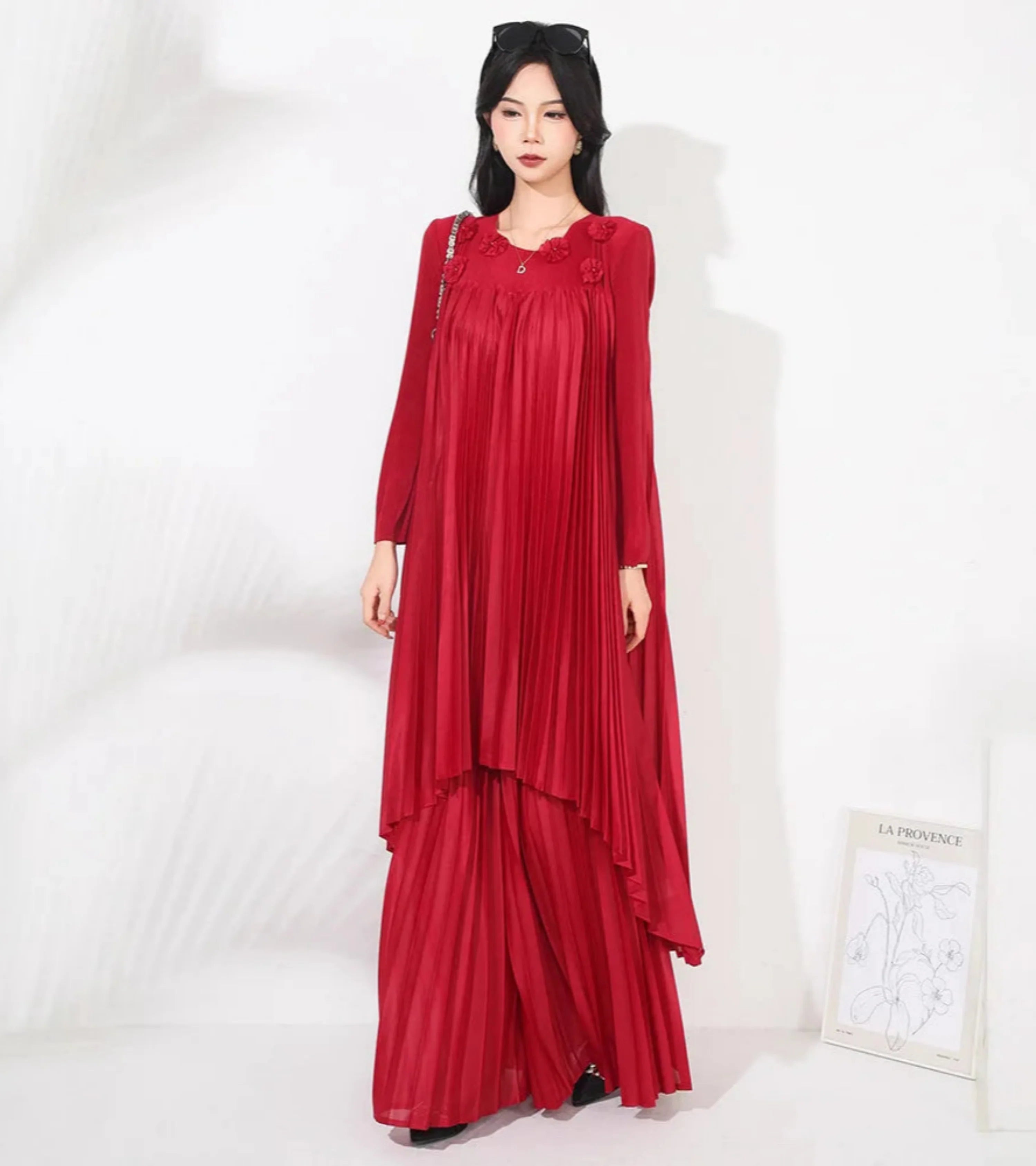 Floral Pleated Wide Leg Pant 2-Piece