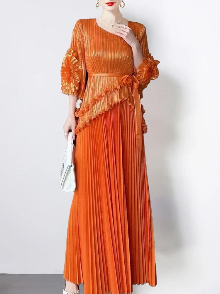 Pleated Metallic Top and Skirt Evening Formal Set