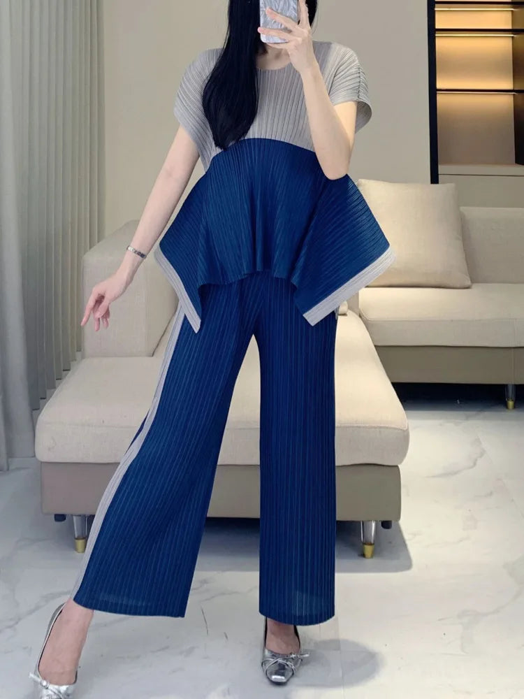 Geometric Pleated Top & Pants Set