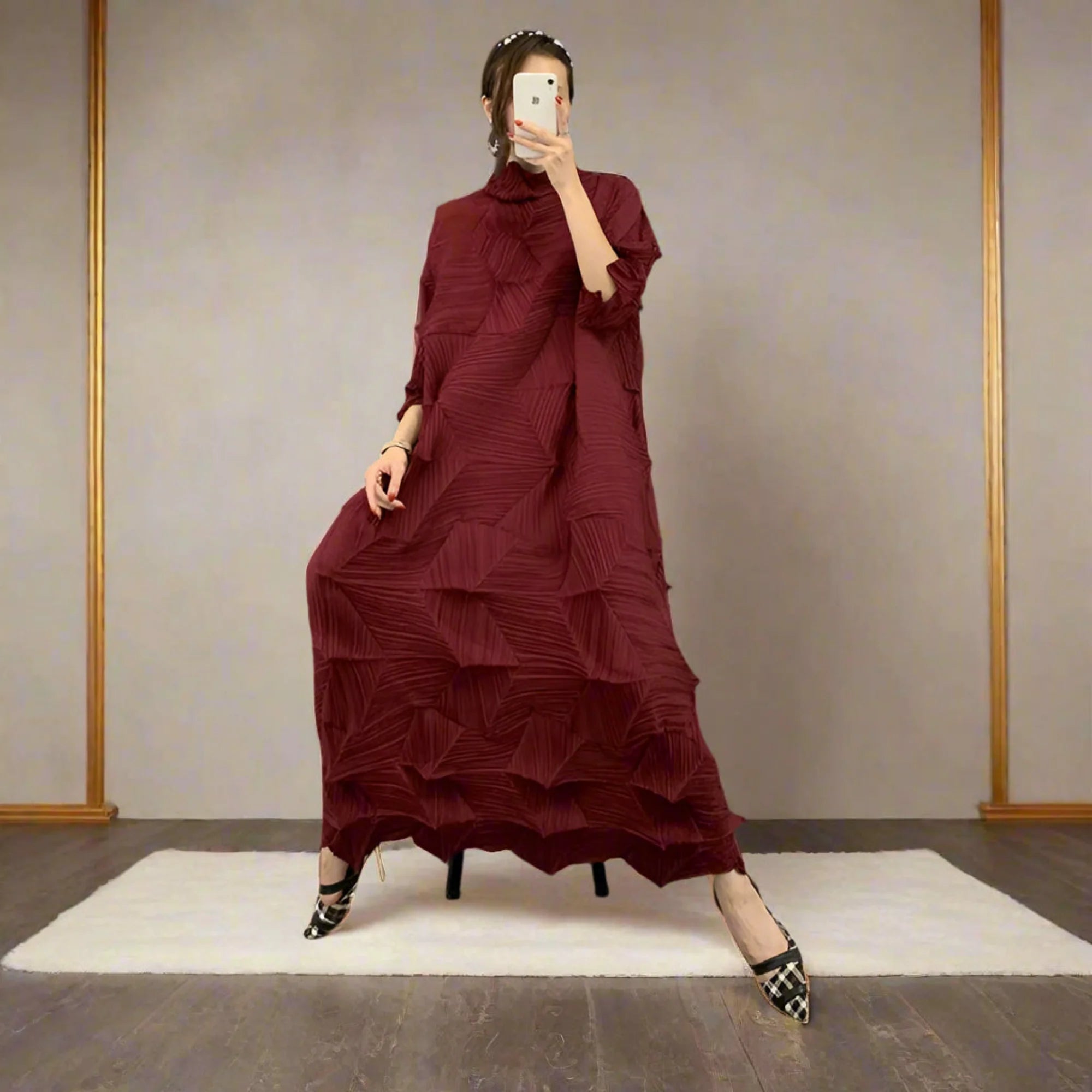 Signature Origami Midi Pleated Dress