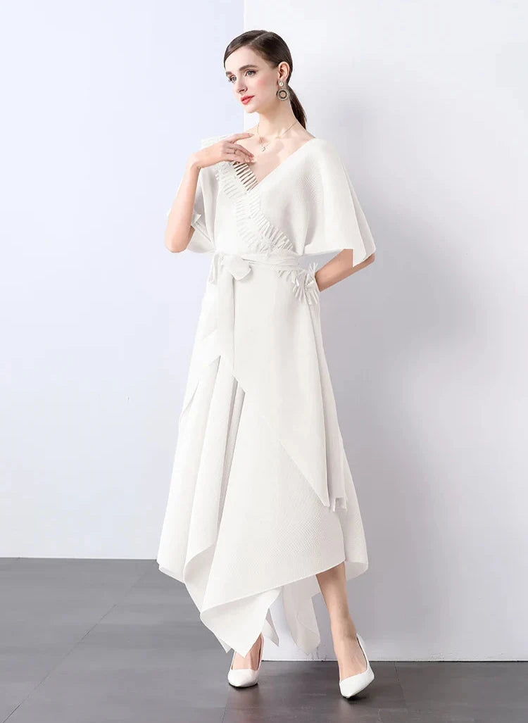 Asymmetrical Plissé Pleated Dress