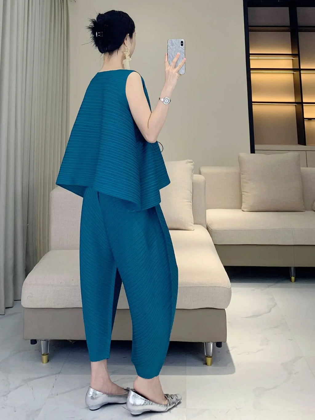 Plissé Pleated Palazzo Pants