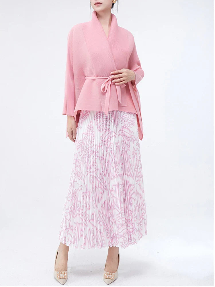 Elegant 2 Piece Pleated Skirt Outfit Set