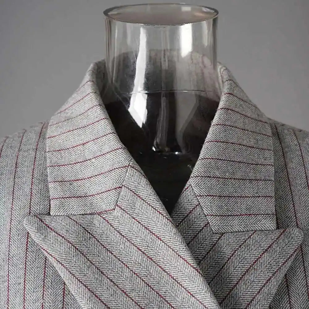 Luxury Pinstripe Asymmetric Blazer