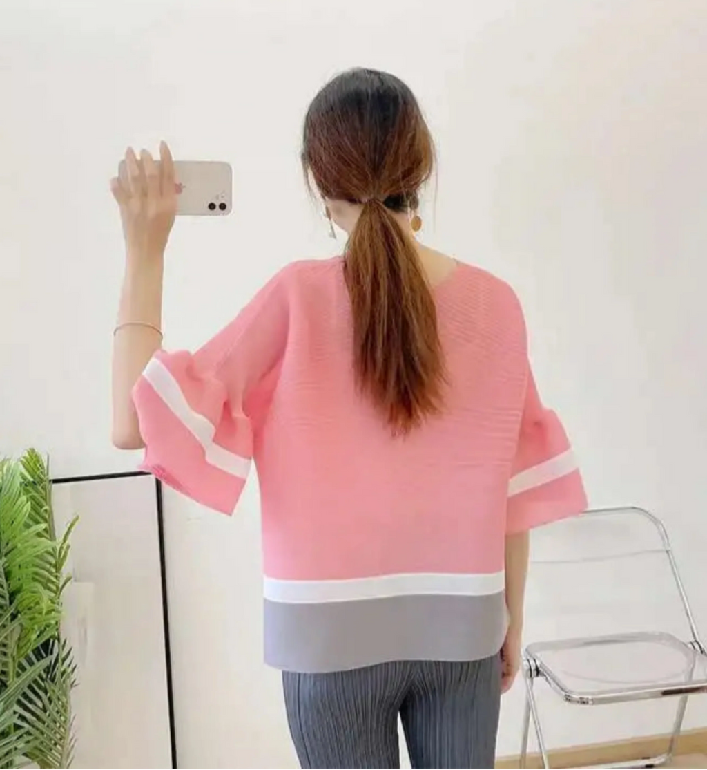 Truly Pleated Stripe 3/4 Sleeve Top