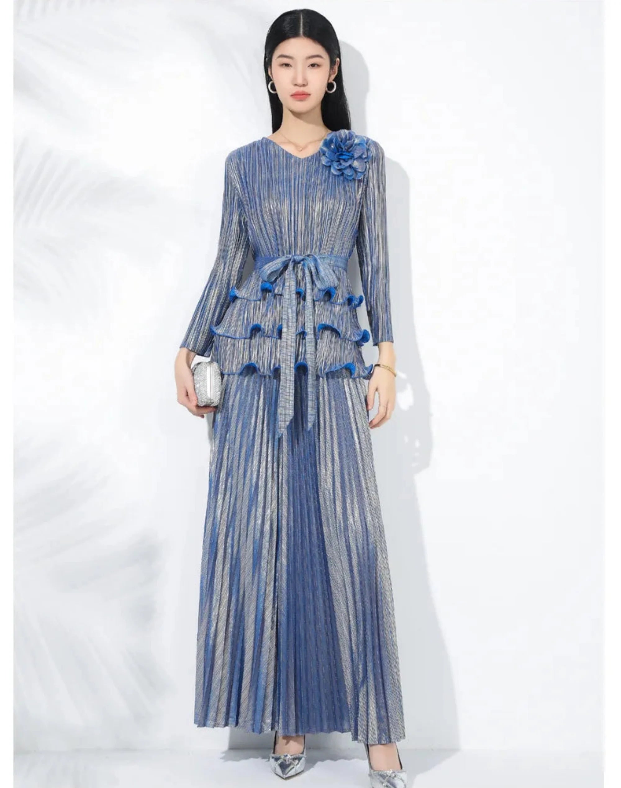 Couture Ruffle Japanese Pleated 2-Piece Set